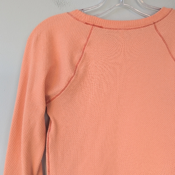 Free People In The Mix Orange Sherbet Cuff Detail Waffle Thermal Knit Top - Picture 11 of 13